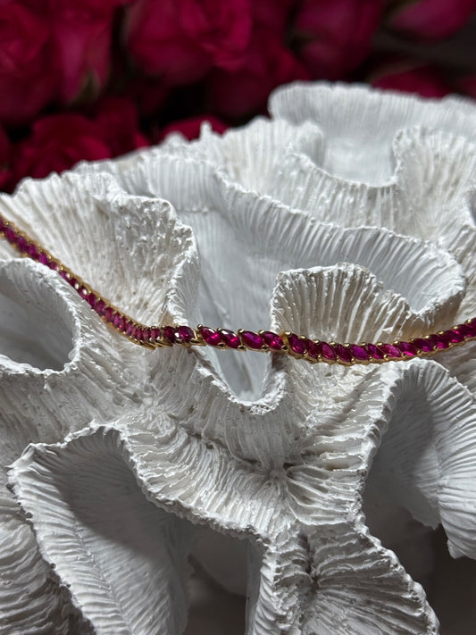 925 Sterling Silver Gold Plated Ruby Bracelet Length 7.5
