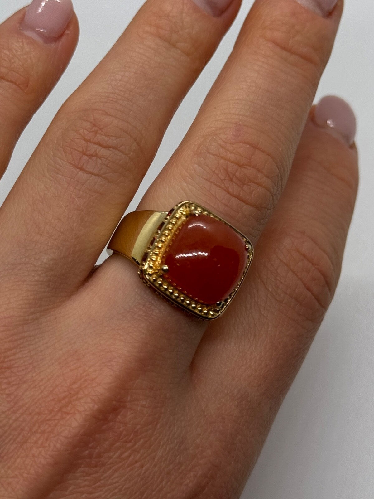925 Sterling Silver Gold Plated Amber & RED Spinel Ring Size 7.5