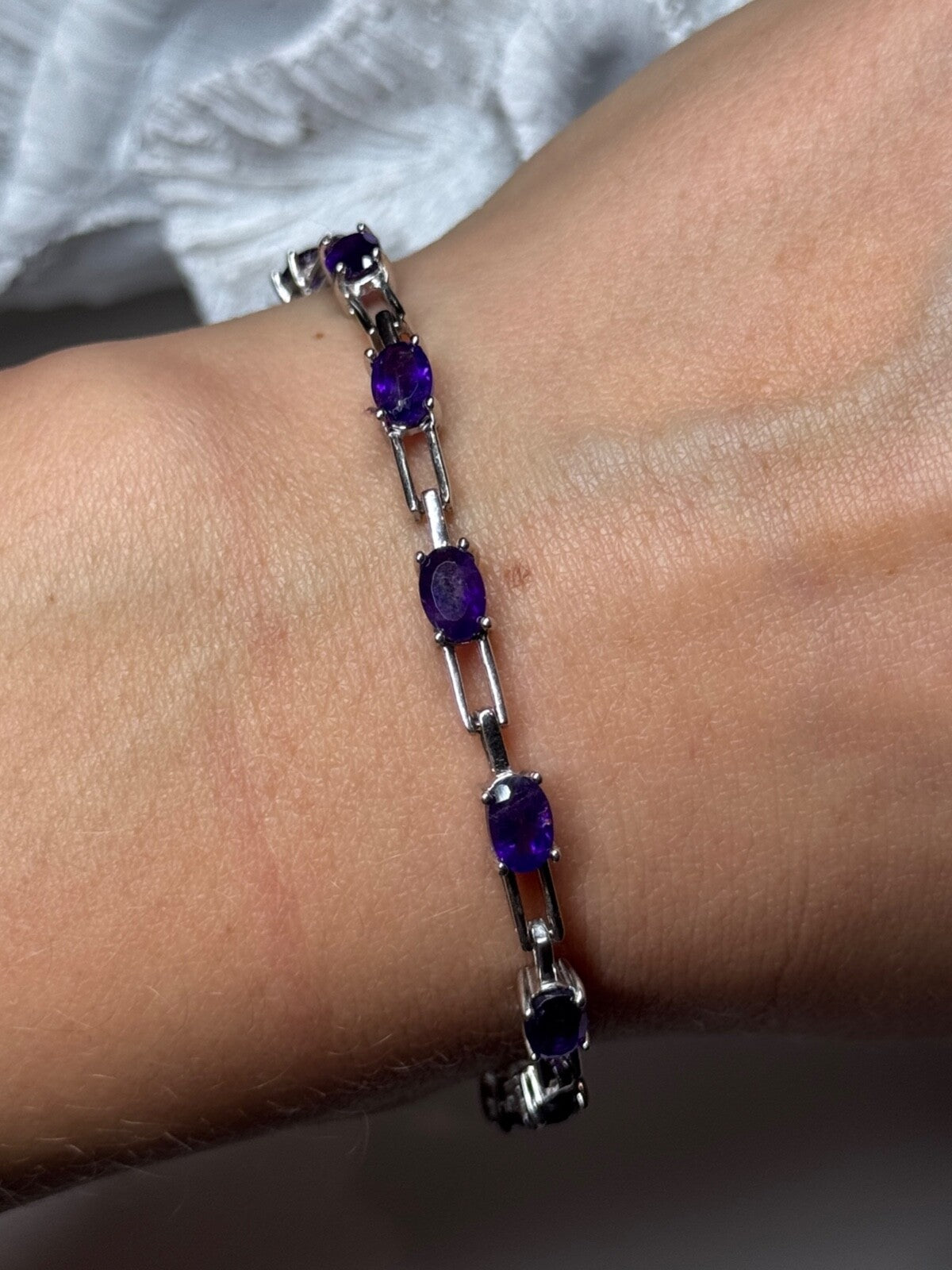 925 Sterling Silver Amethyst Bracelet Length 7 Inch