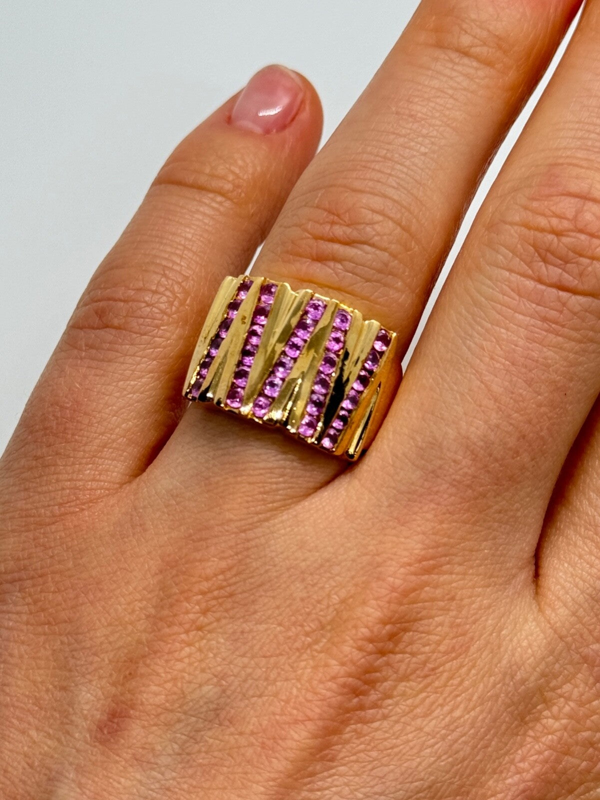 925 Sterling Silver Gold Plated Pink Topaz Ring Size 6.5