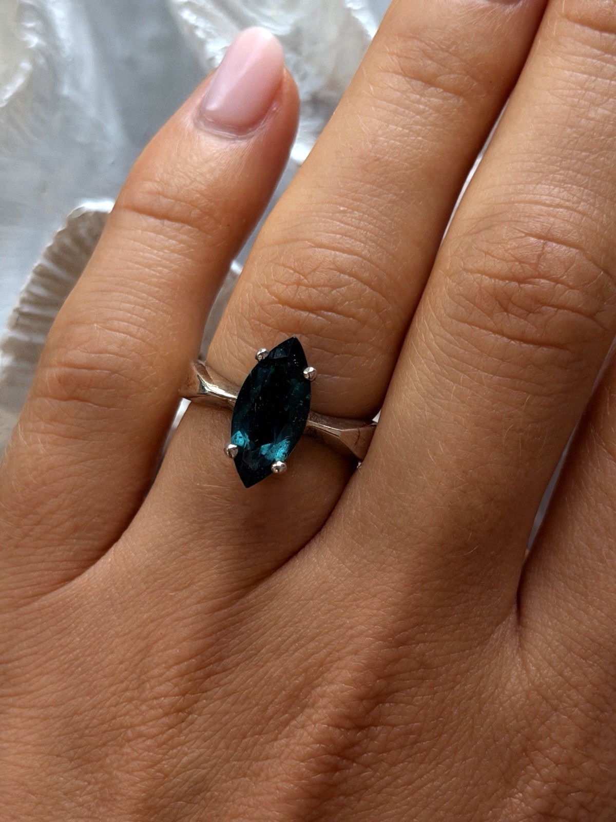 925 Sterling Silver Dark Green Spinel Ring Size 7