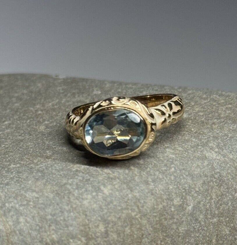 925 Sterling Silver Gold Plated Topaz Ring Size 6