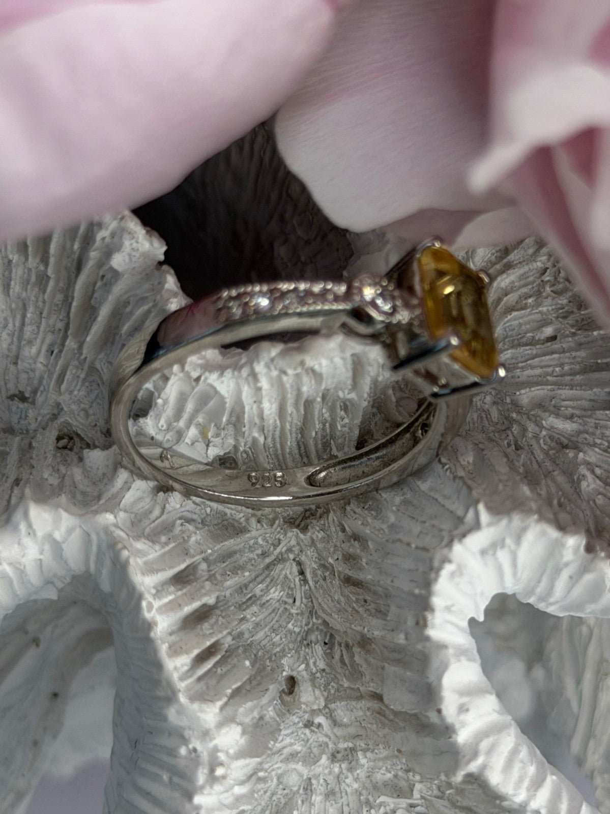 925 Sterling Silver Citrine & Beryl Ring Size 10