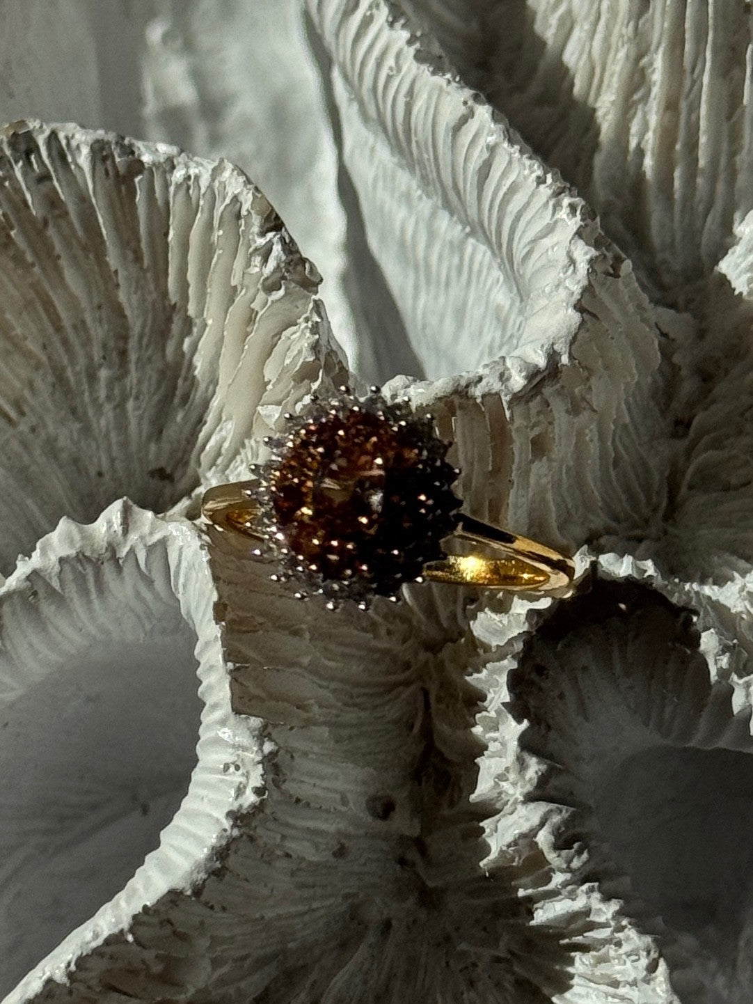 D'Joy 925 Sterling Silver Gold Plated Brown & White Spinel Ring Size 9