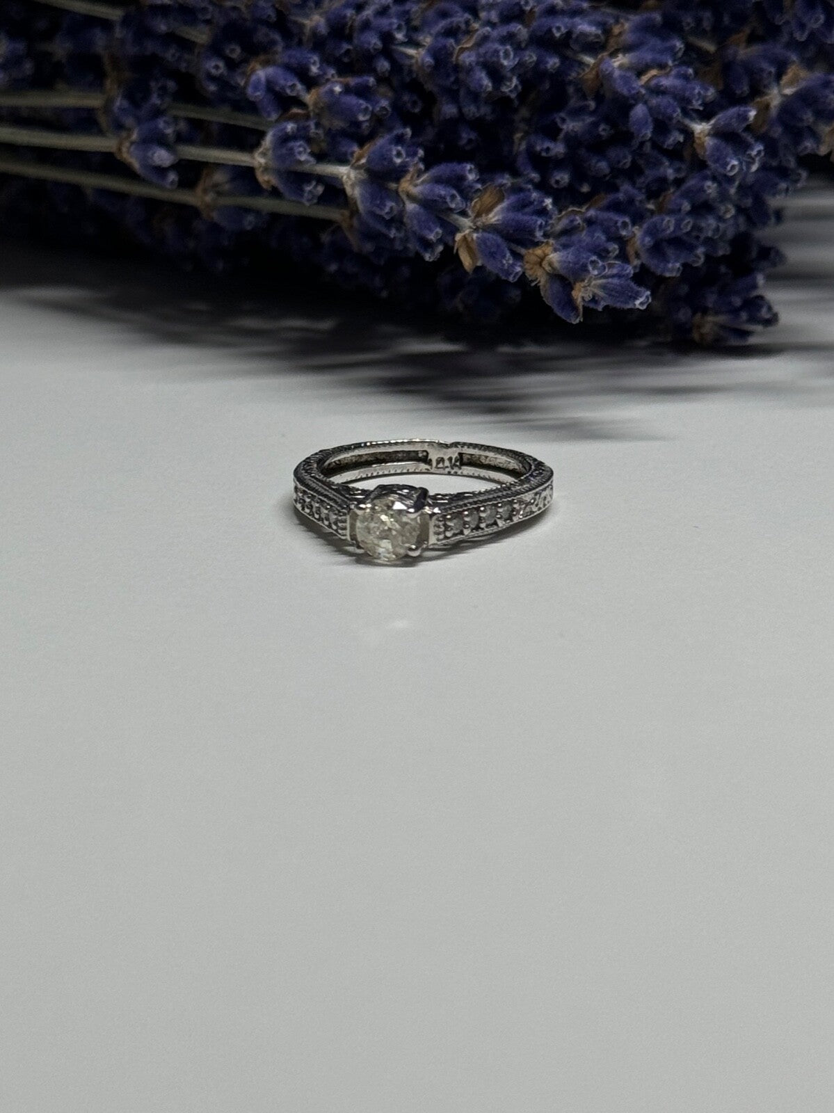 10K White Gold Ring Sapphire Size 6.5