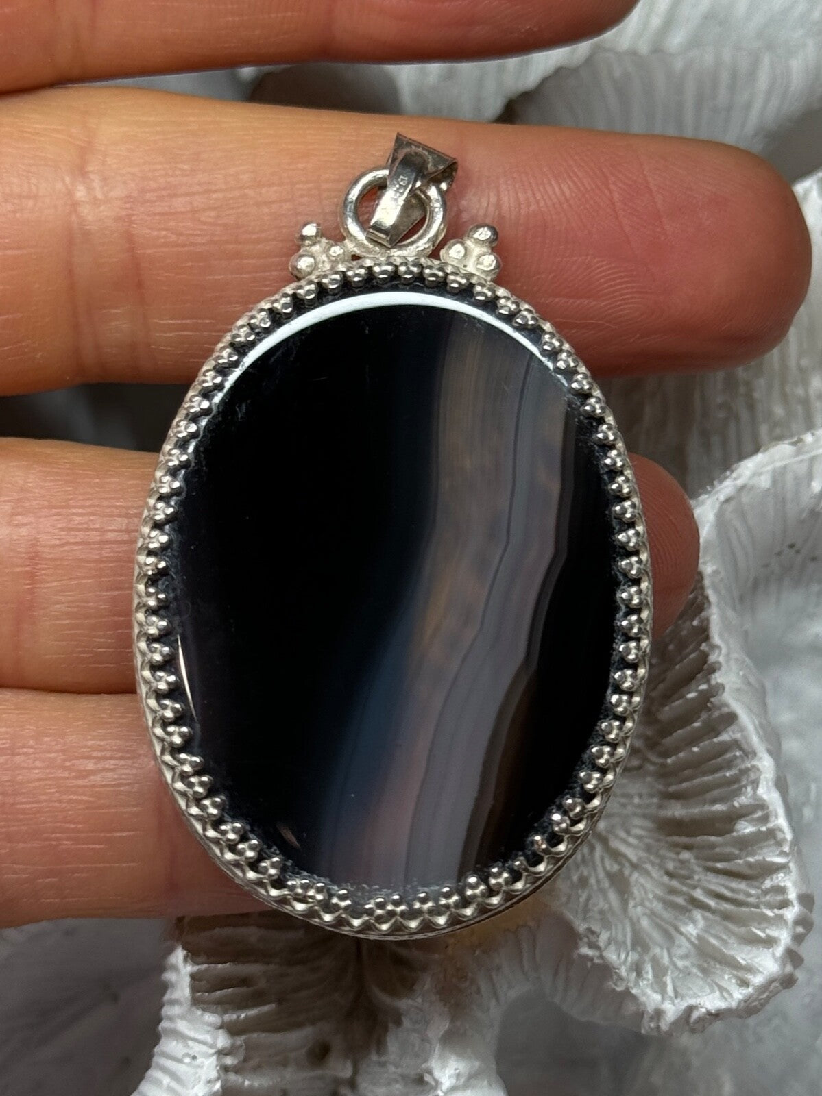 Vintage 925 Sterling Silver Agate Pendant Length 2.3 Inch