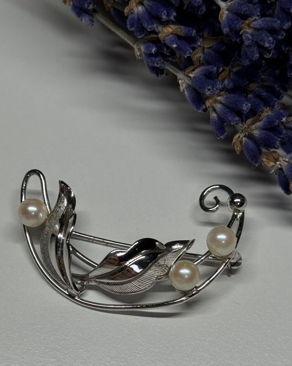 925 Sterling Silver Pearls Brooch