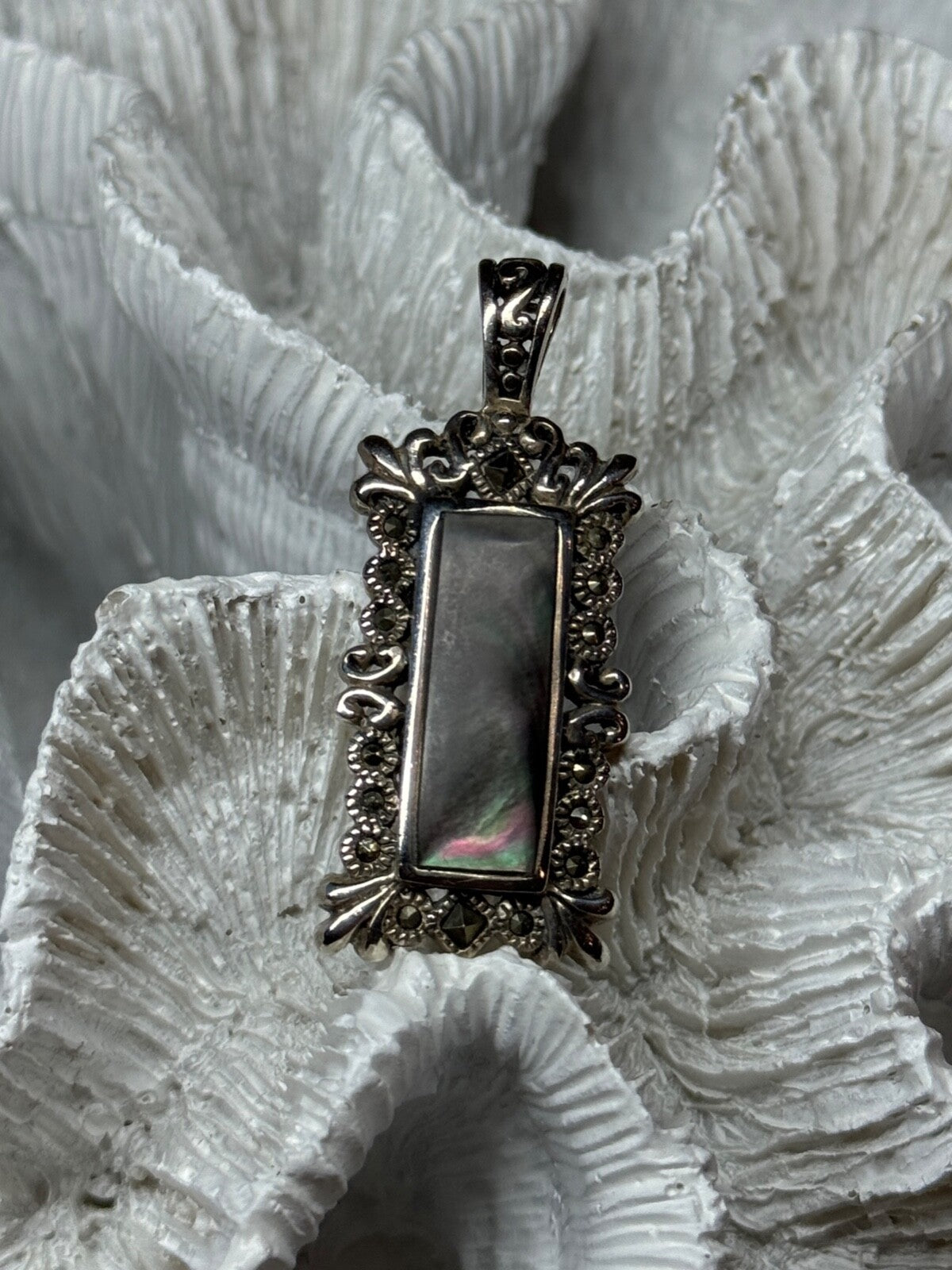 925 Sterling Silver Abalone Pendant Length 1.6 In