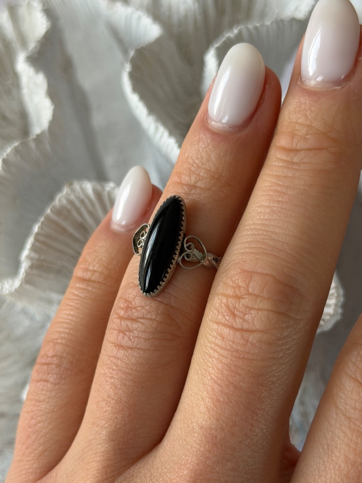 Vintage 925 Sterling Silver Black Onyx Ring Size 4