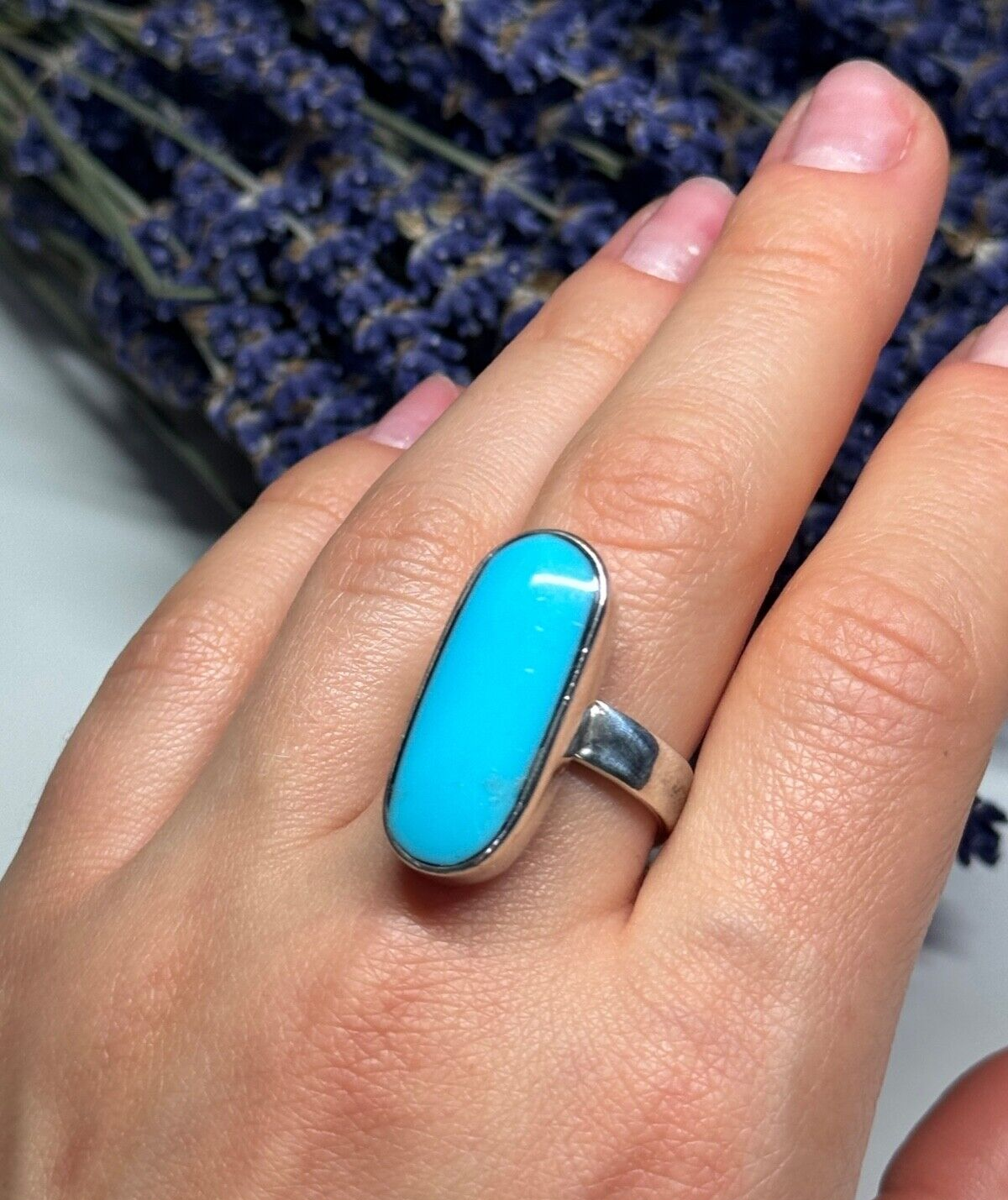 925 Sterling Silver Larimar Ring Size 8