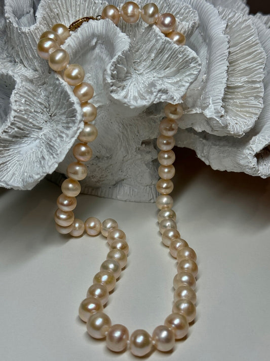 14K YELLOW GOLD CLASP FRESH WATER PINK PEARL NECKLACE 18 Inch