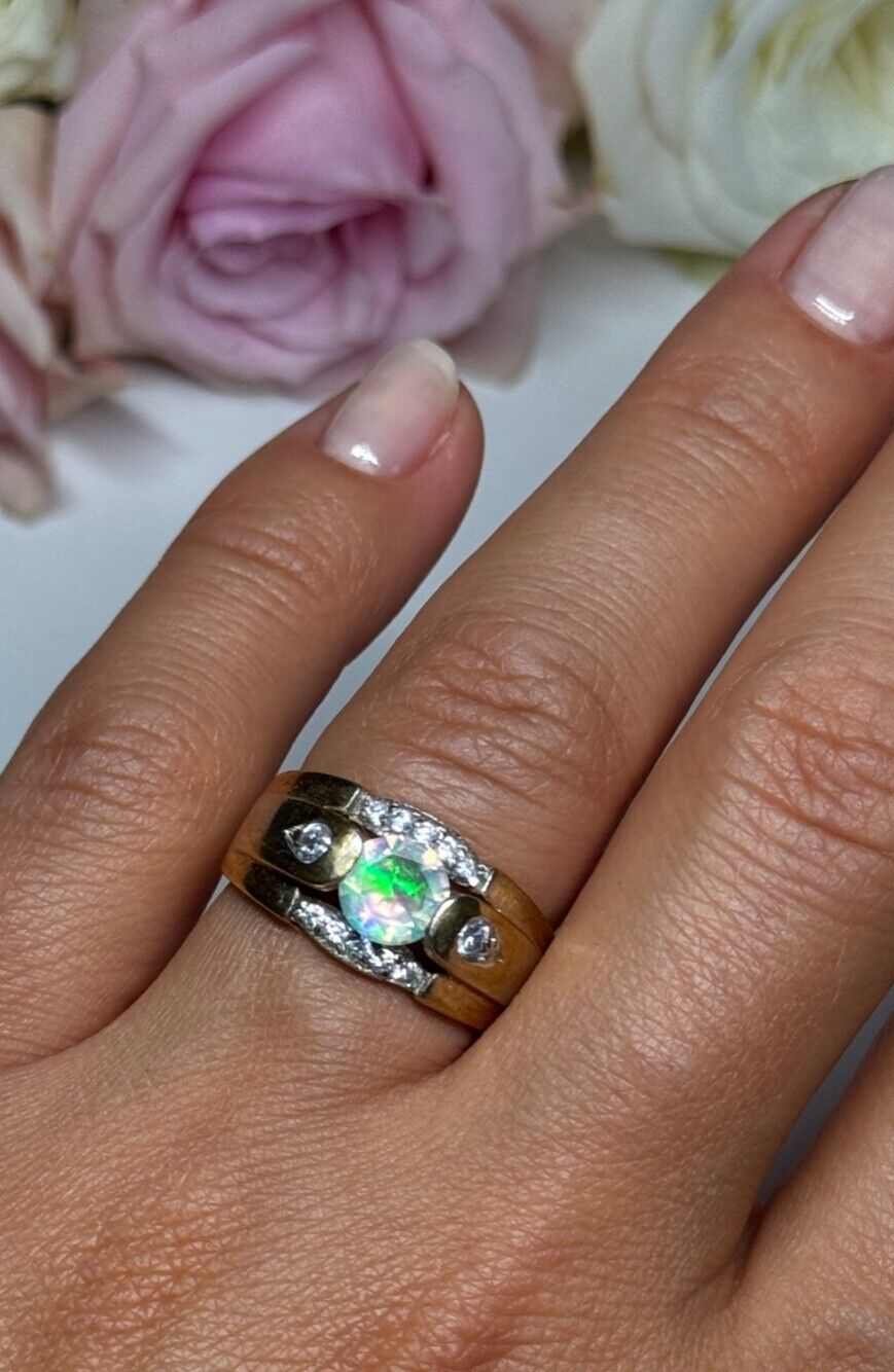 925 Sterling Silver Gold Plated CZ Ring Size 7