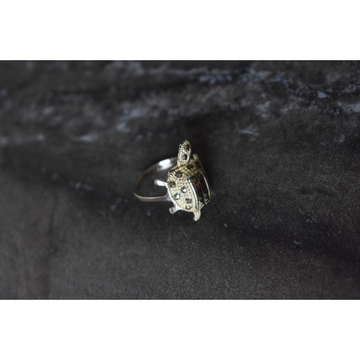 925 Sterling Silver Marcasites "Turtle" Ring Size 6.5