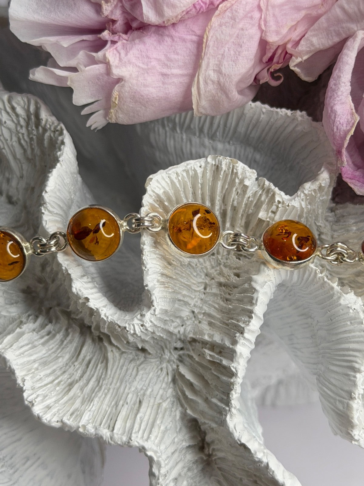 925 Sterling Silver Amber Bracelet Length 7