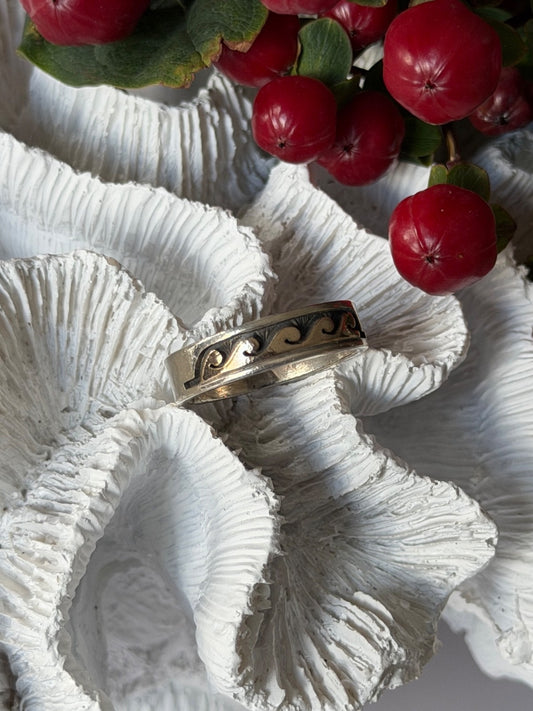 Scott Skeets Navajo 925 Sterling Silver & 14K Yellow Gold Ring Size 12