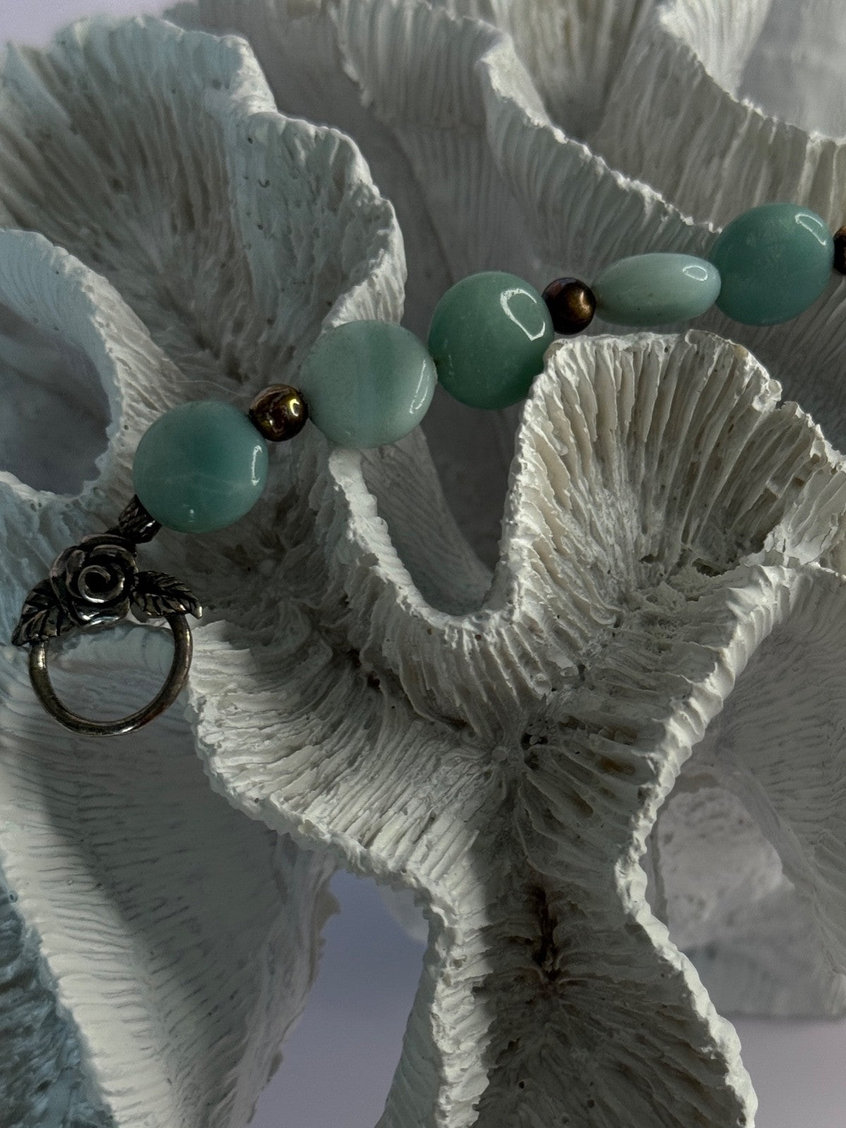 Beautiful 925 Sterling Silver Amazonite Stones Bracelet Length 7.5