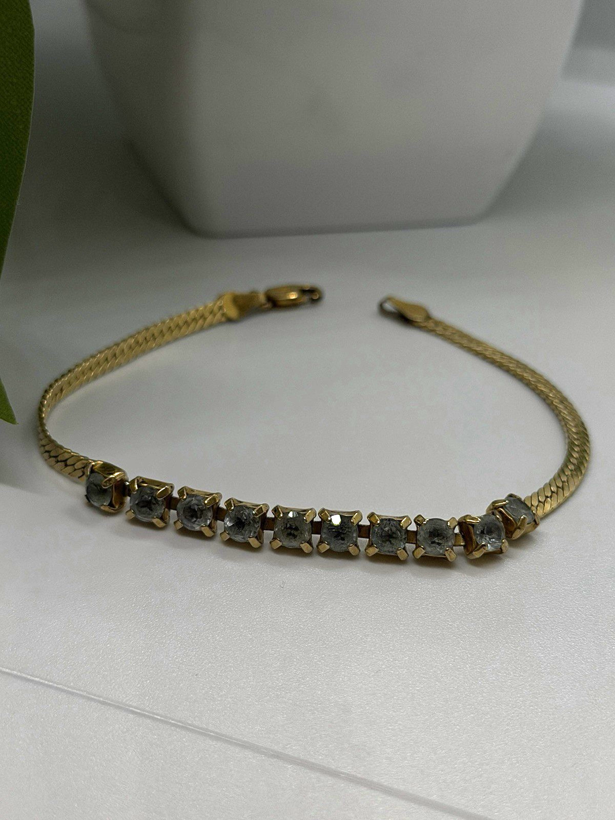 925 Sterling Silver 14K Yellow Gold Plated Aquamarine Bracelet 7