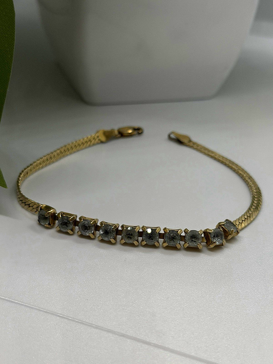 925 Sterling Silver 14K Yellow Gold Plated Aquamarine Bracelet 7
