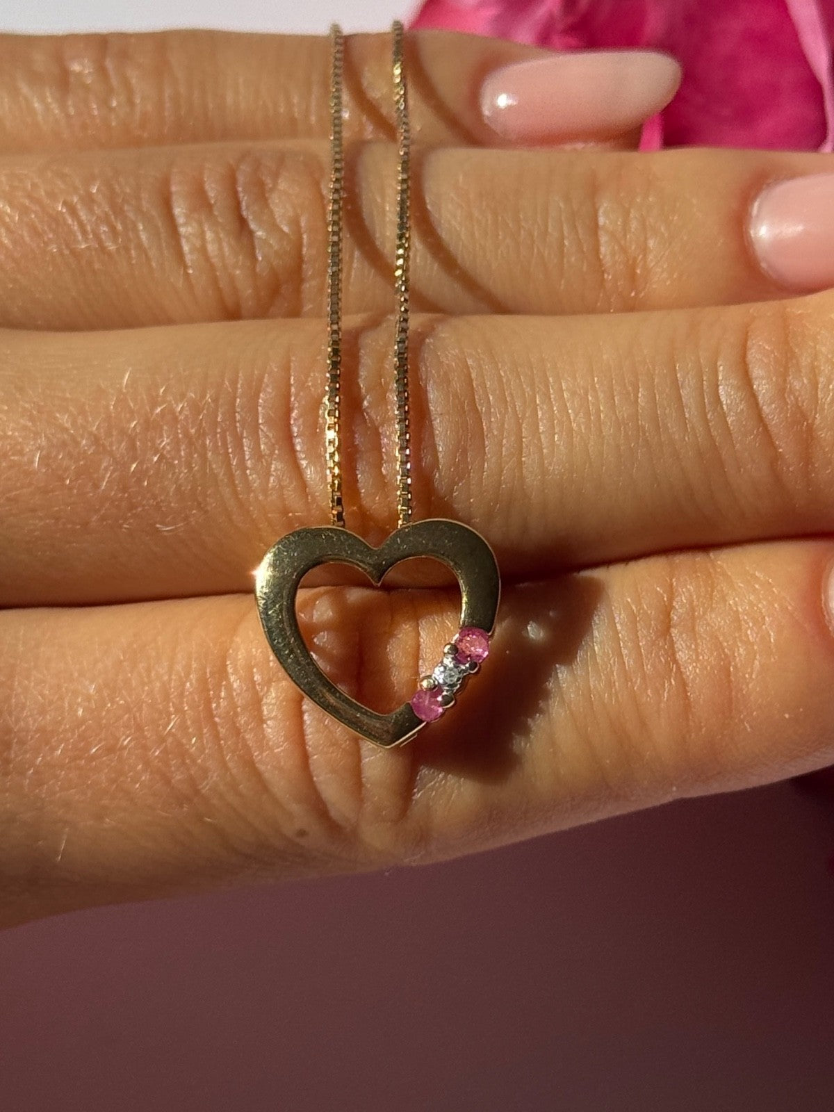 925 Sterling Silver Gold Plated Ruby & Diamond Heart Necklace