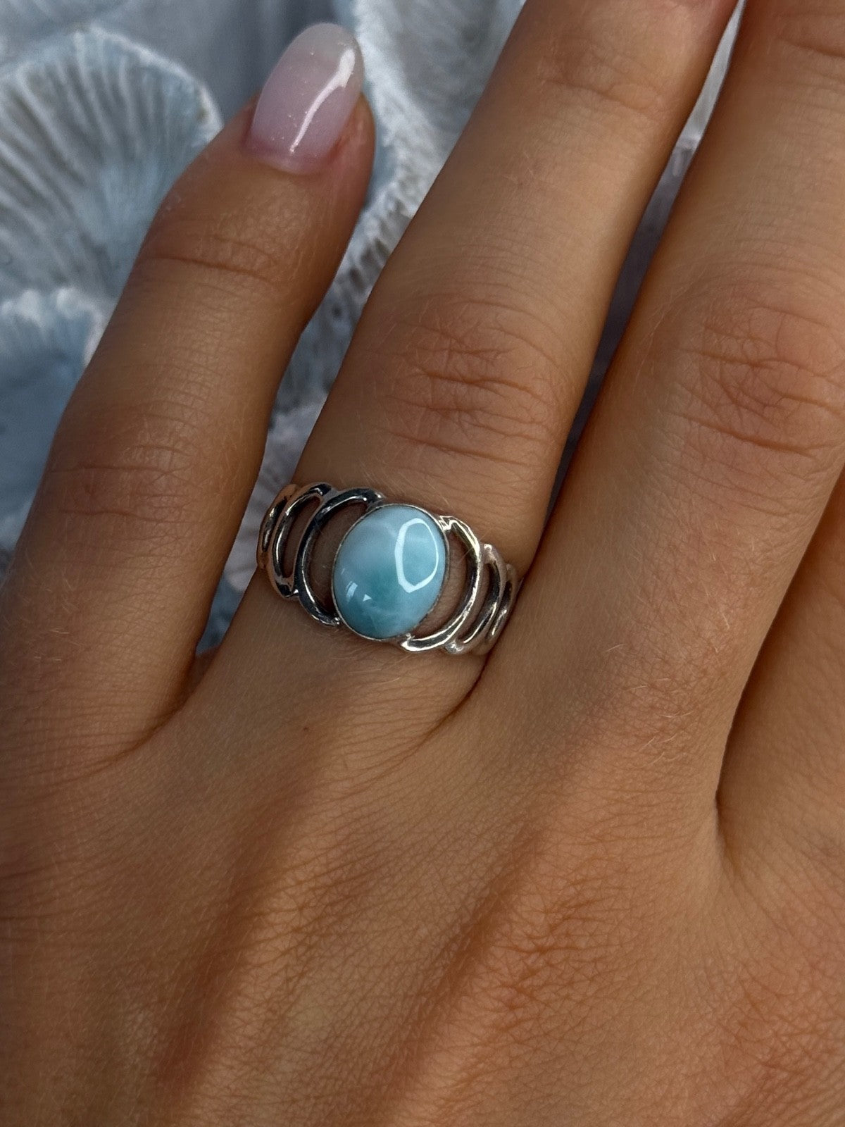 925 Sterling Silver Larimar Ring Size 7
