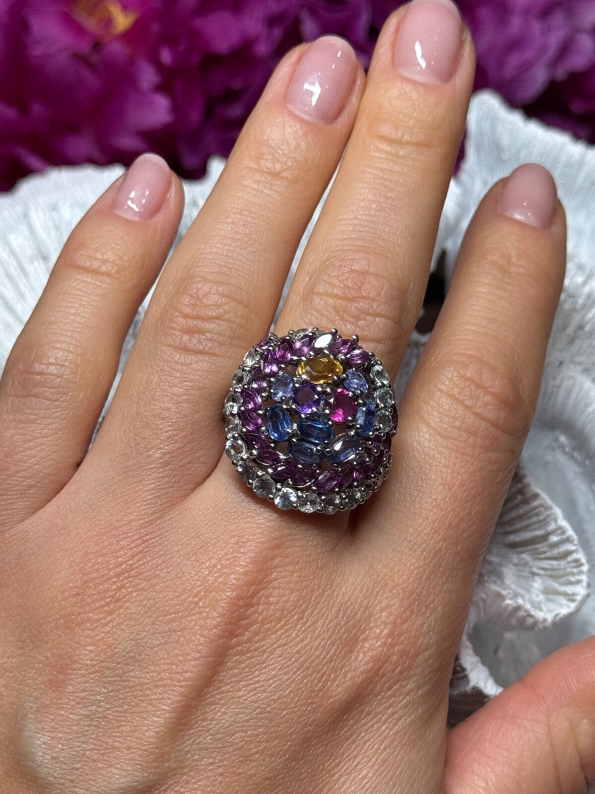 925 Sterling Silver Tourmalines Magic Ring Size 8