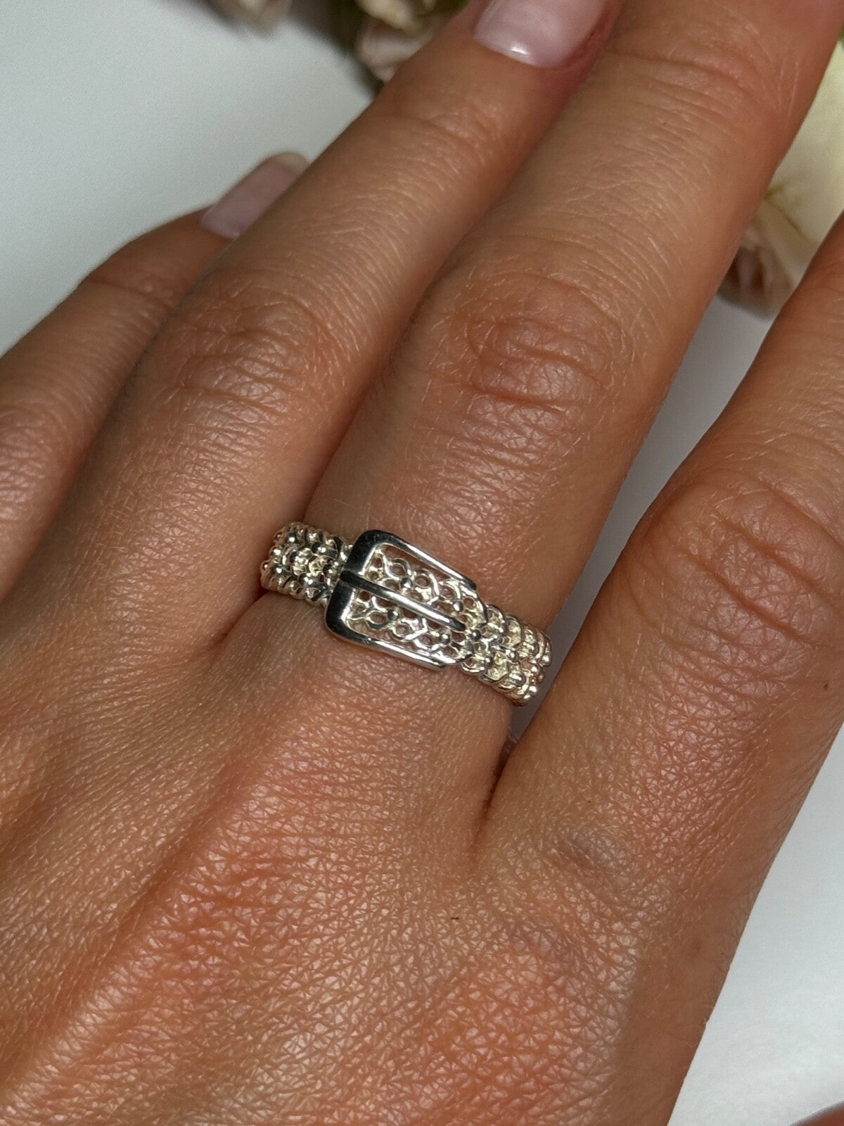 925 Sterling Silver Belt Ring Size 8