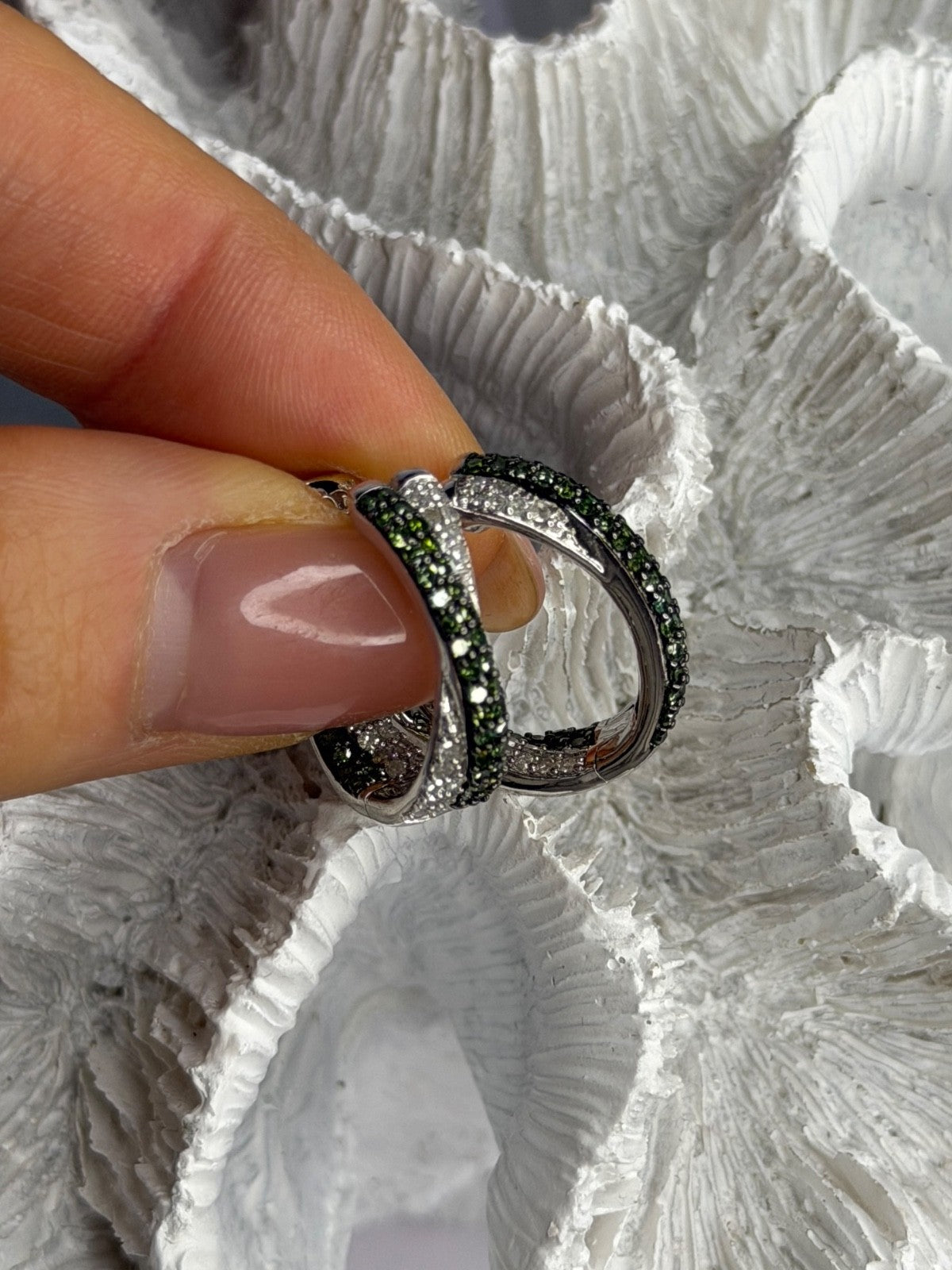 925 Sterling Silver Shiny White & Green Spinel Earrings