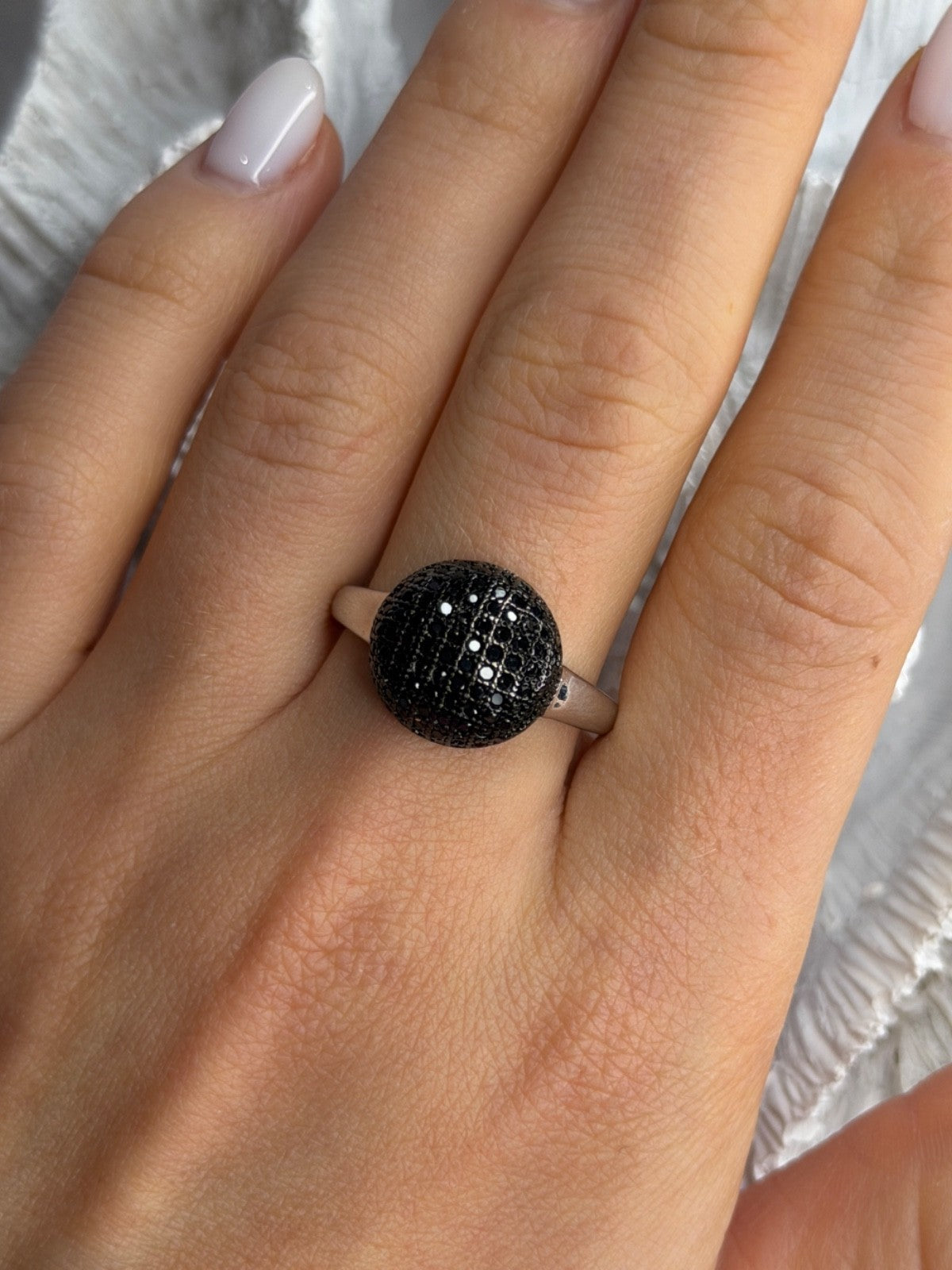 925 Sterling Silver Black Diamonds Ring Size 11