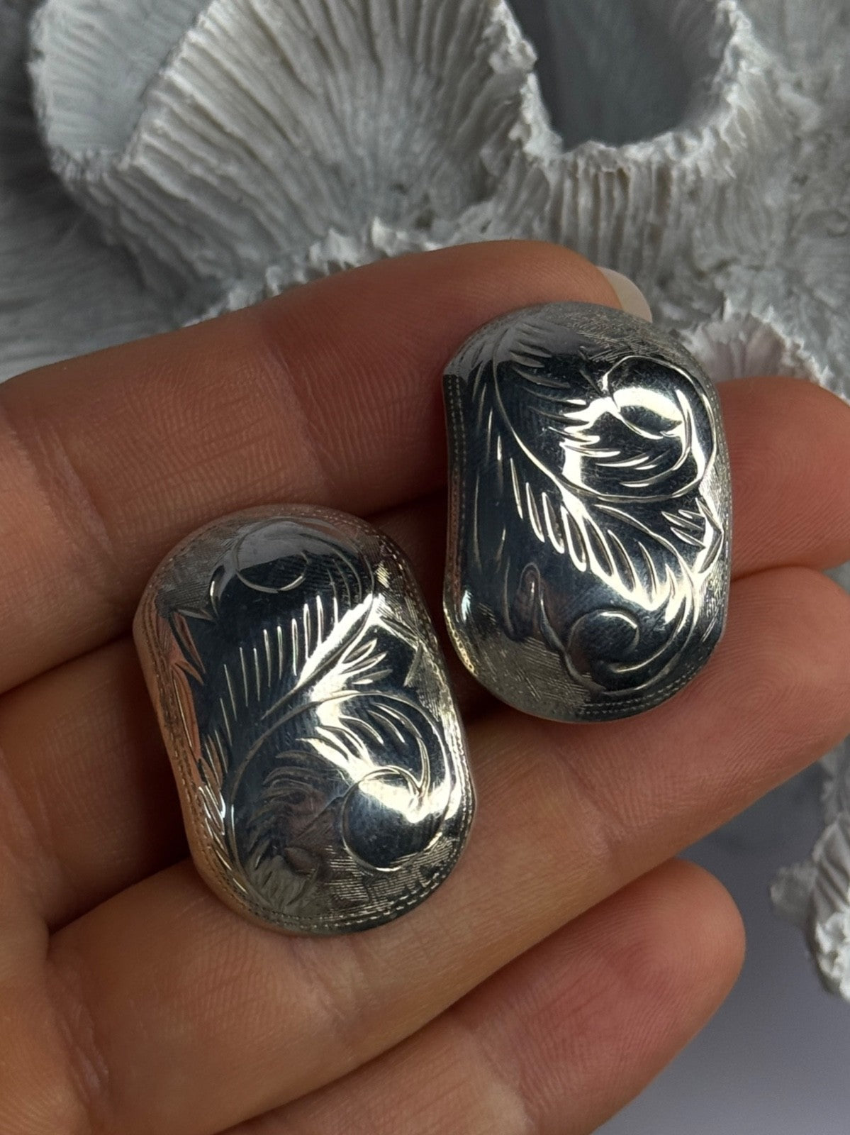 Vintage Esthetic 925 Sterling Silver Clip On Earrings Length 1.20 Inch