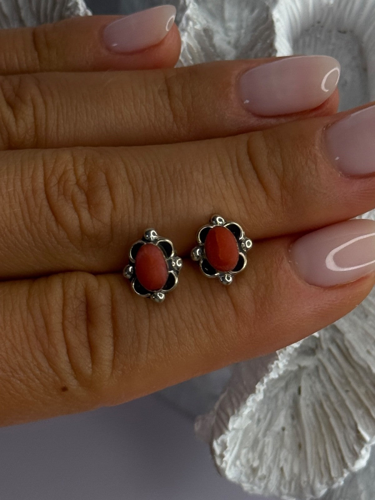 925 Sterling Silver Carnelian Stud Earrings Length 0.40 Inch