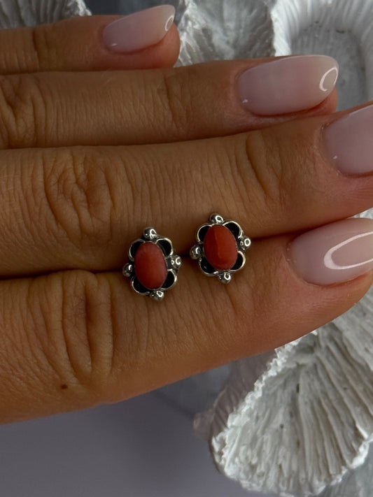 925 Sterling Silver Carnelian Stud Earrings Length 0.40 Inch