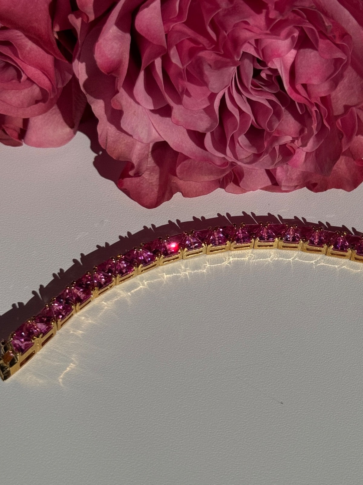 925 Sterling Silver Gold Plated Pink Topaz Bracelet 7 Inch