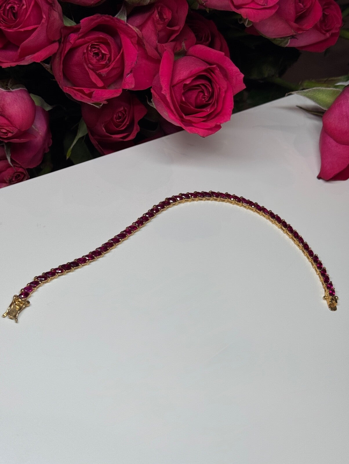925 Sterling Silver Gold Plated Ruby Bracelet Length 7.5