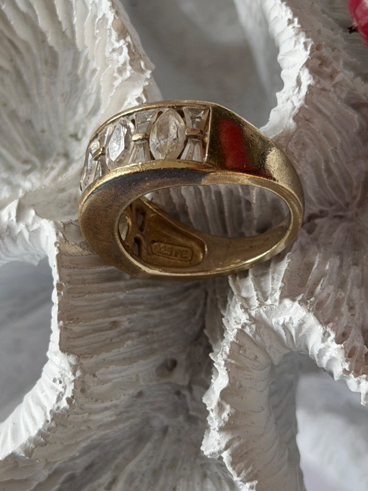 925 Sterling Silver Gold Plated Beryl Ring Size 6