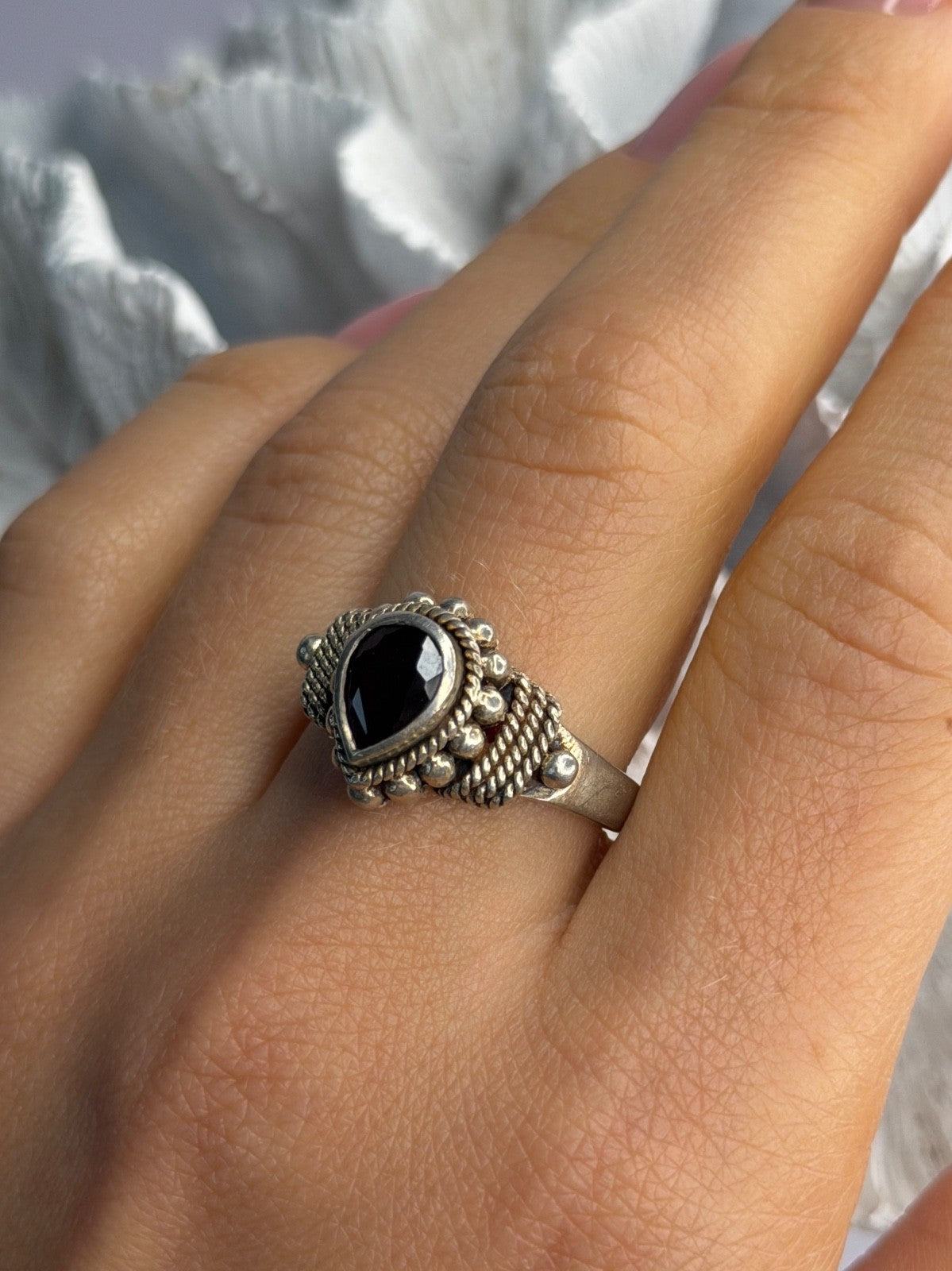 Vintage 925 Sterling Silver Garnet Ring Size 9