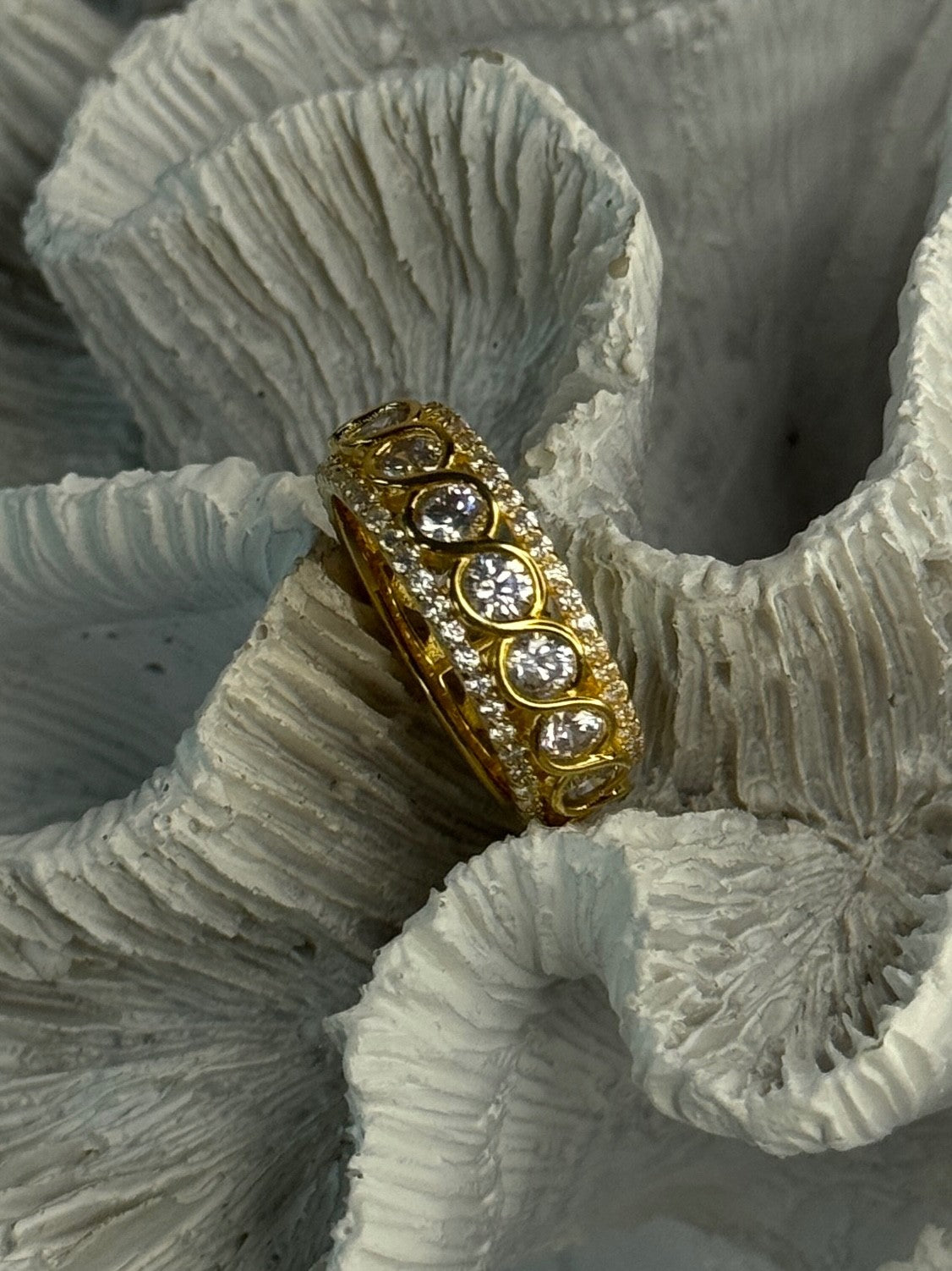 925 Sterling Silver Gold Plated Overlay Band Cz Ring Size 7