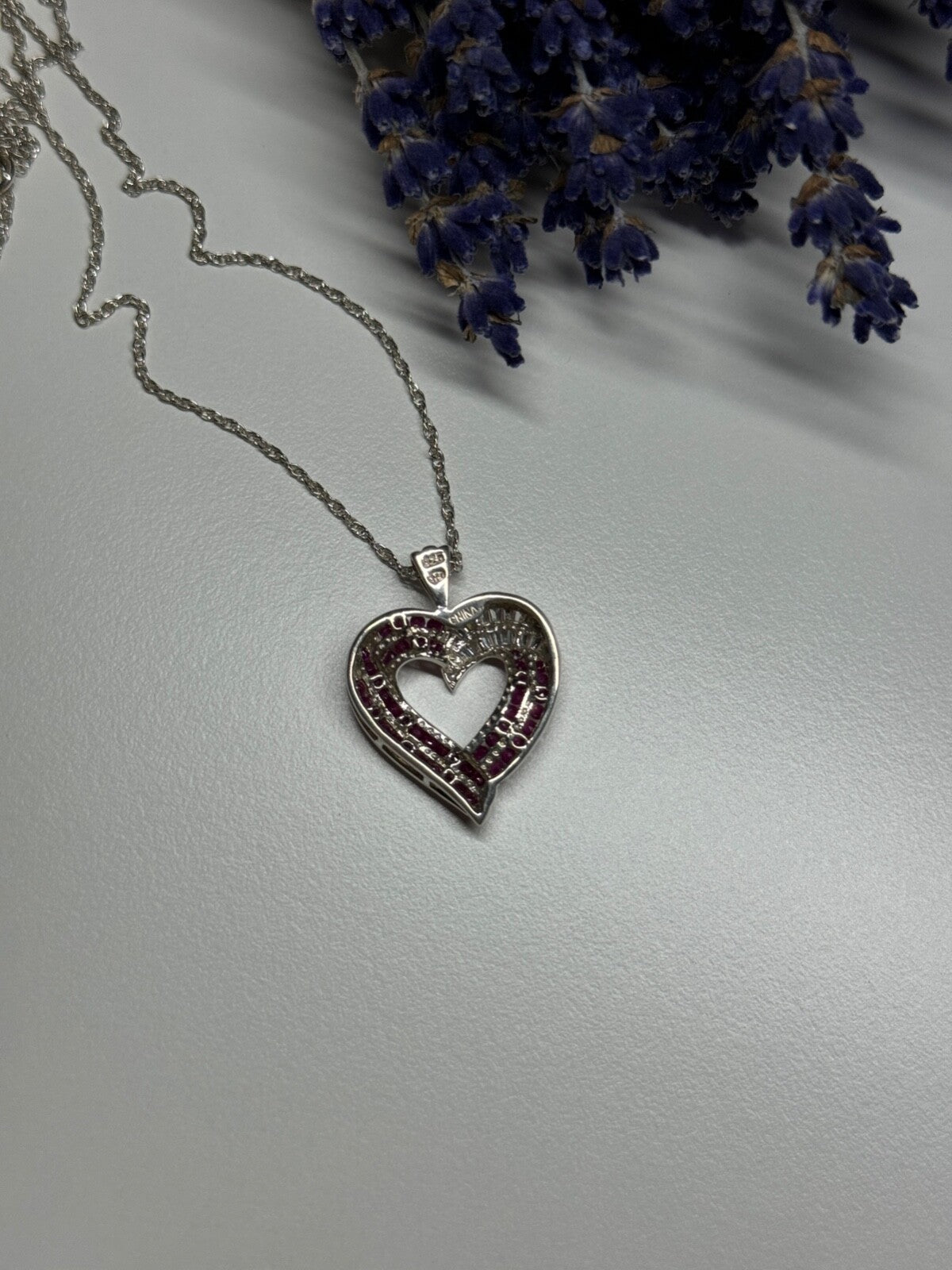 925 Sterling Silver Necklace Pink & White Spinel