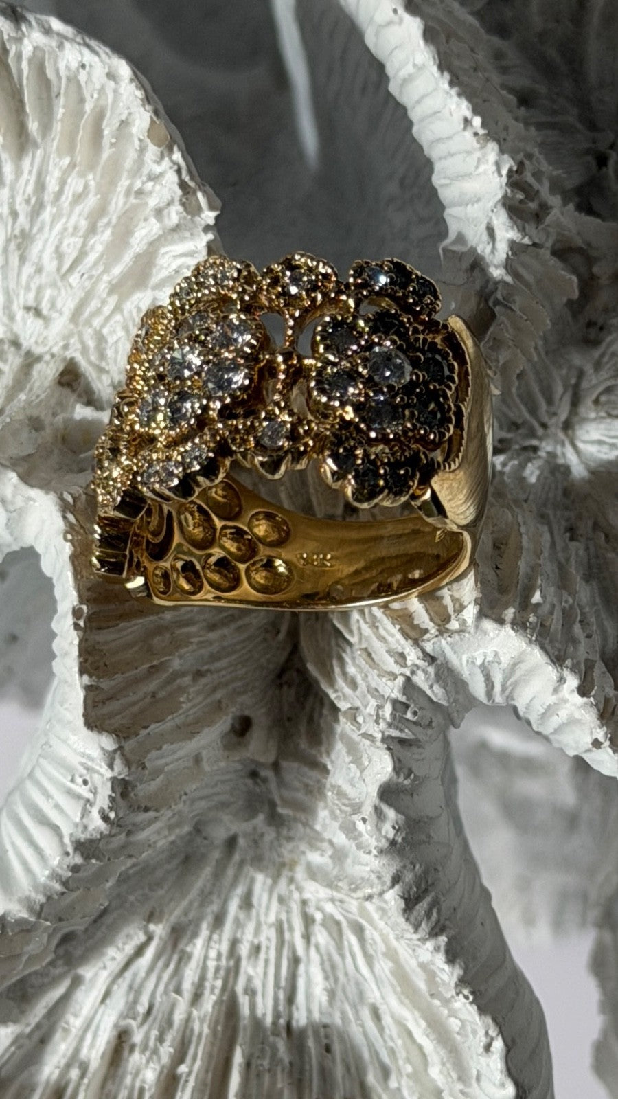 14K EFFY Yellow Gold Flowers Diamond 2.43 ct Ring Size 7.5
