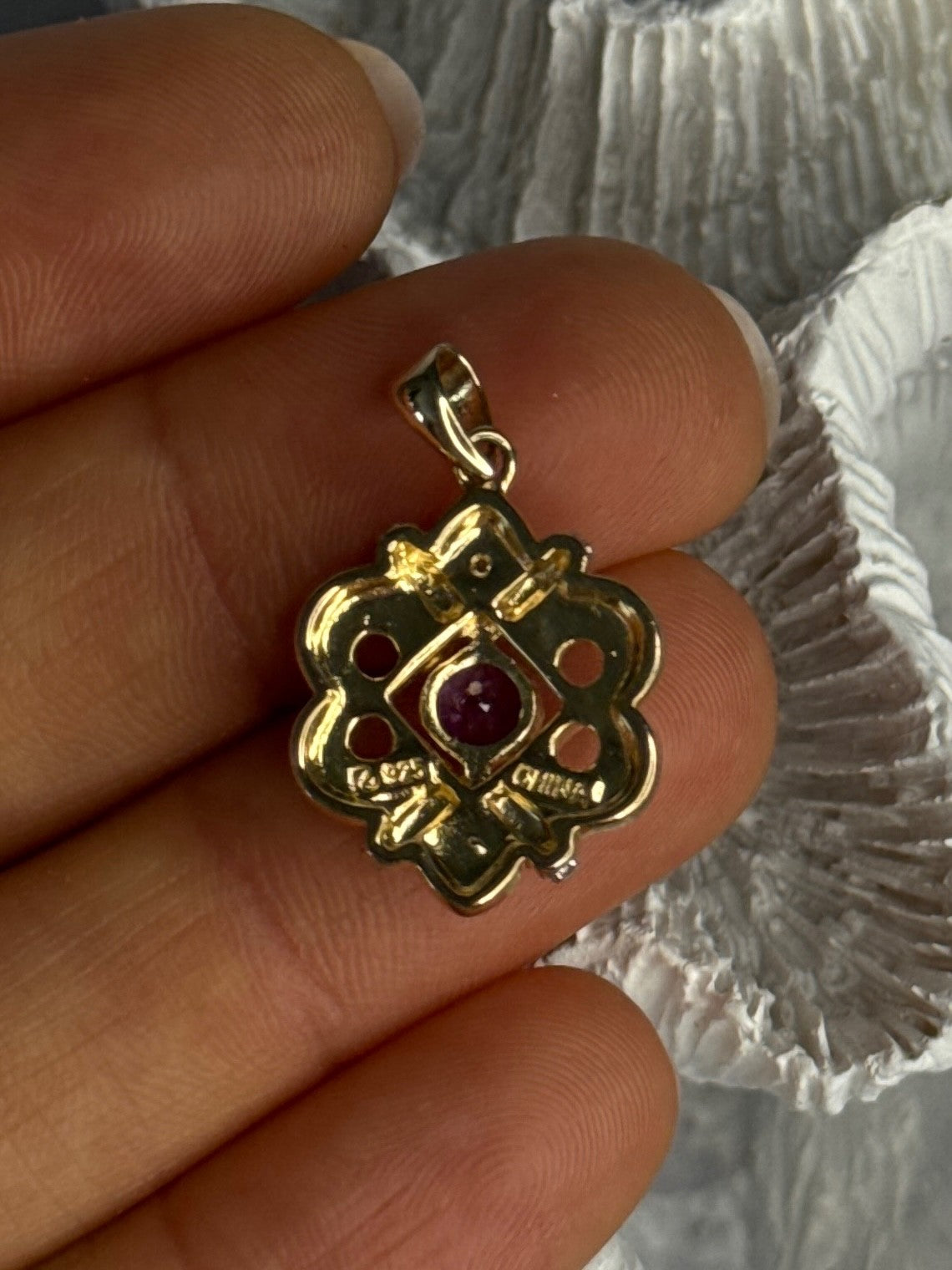 925 Sterling Silver Gold Plated Amethyst Pendant Length 1 Inch