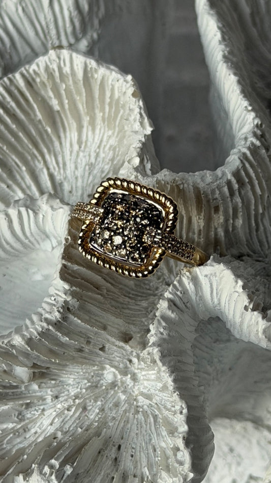 14K Yellow Gold Chocolate 1 ct & White 0.12 ct Diamond Ring Size 5.5