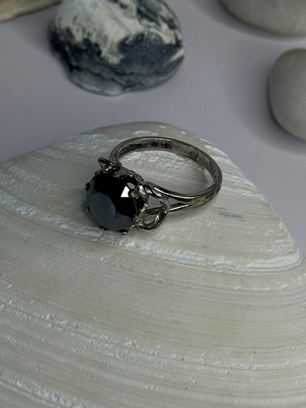 Vintage 925 Sterling Silver Hematite Ring Size 6
