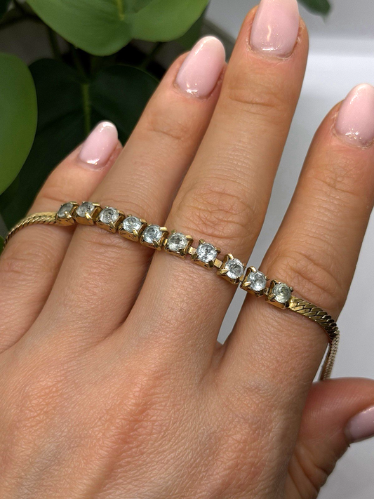 925 Sterling Silver 14K Yellow Gold Plated Aquamarine Bracelet 7