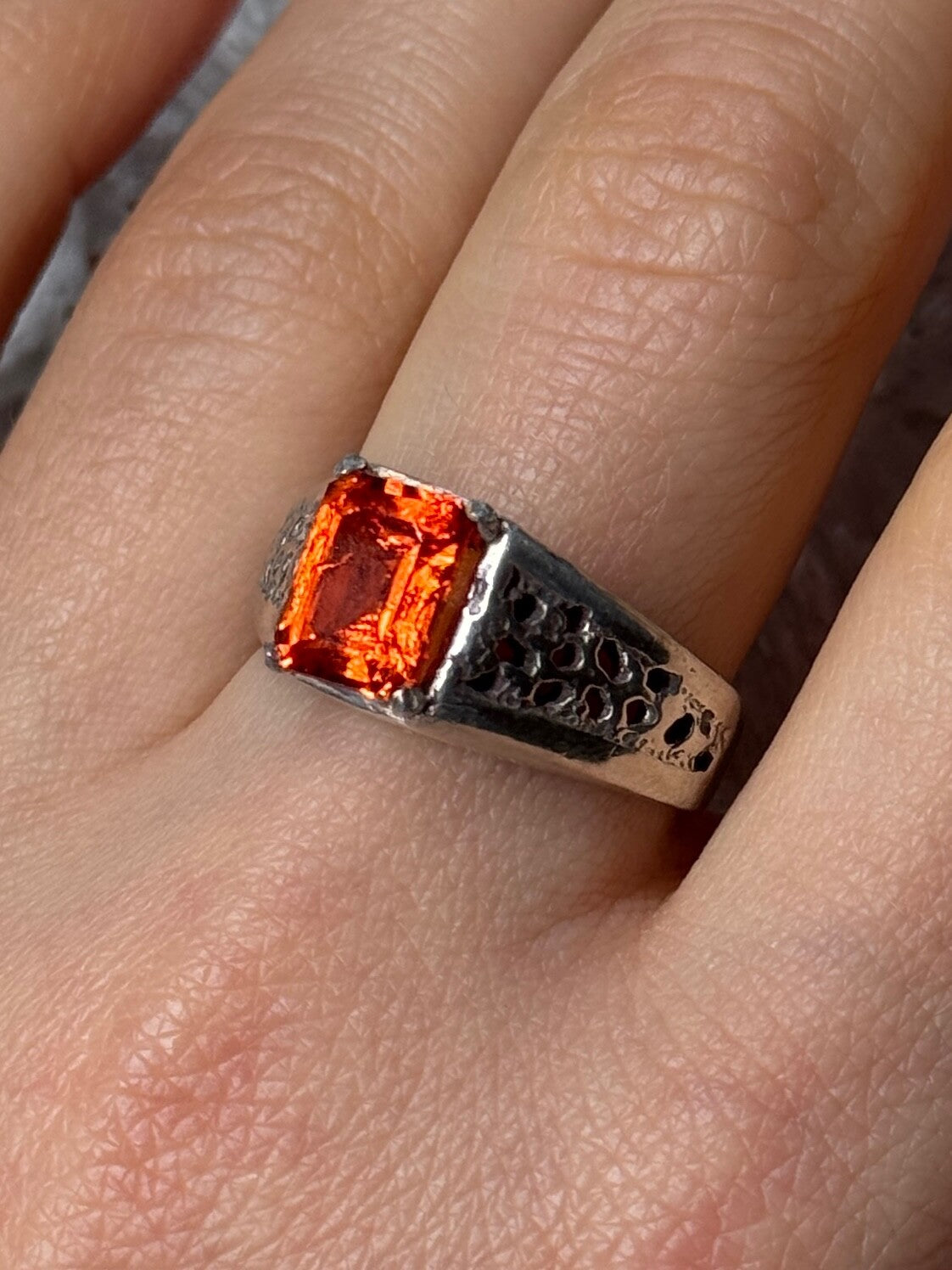 925 Sterling Silver Orange Citrine Men'S Ring Size 9