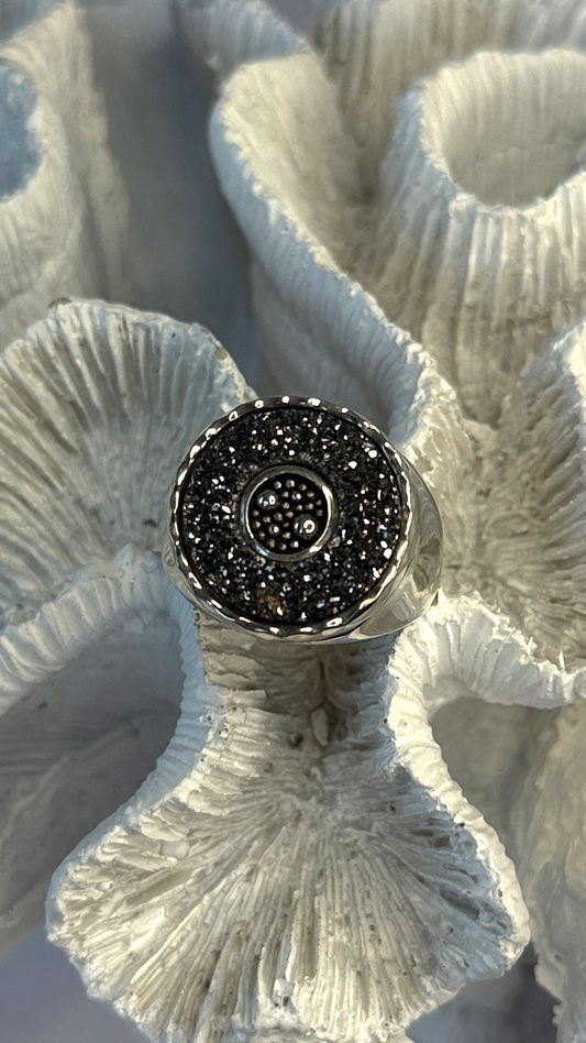 Michael Dawkins Starry Night 925 Sterling Silver Black Druzy Quartz Ring Size 9