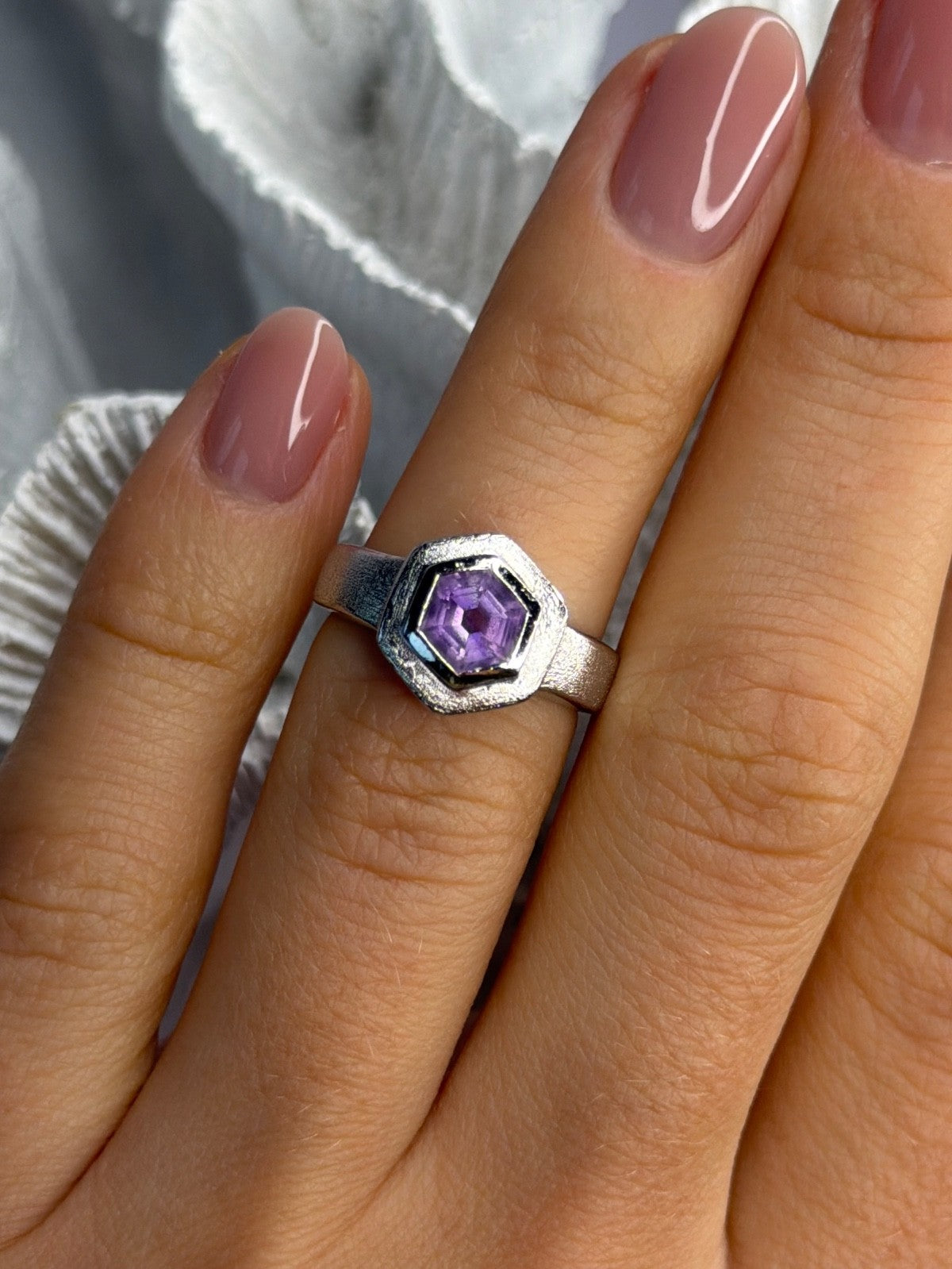 925 Sterling Silver Amethyst Ring Size 5.5