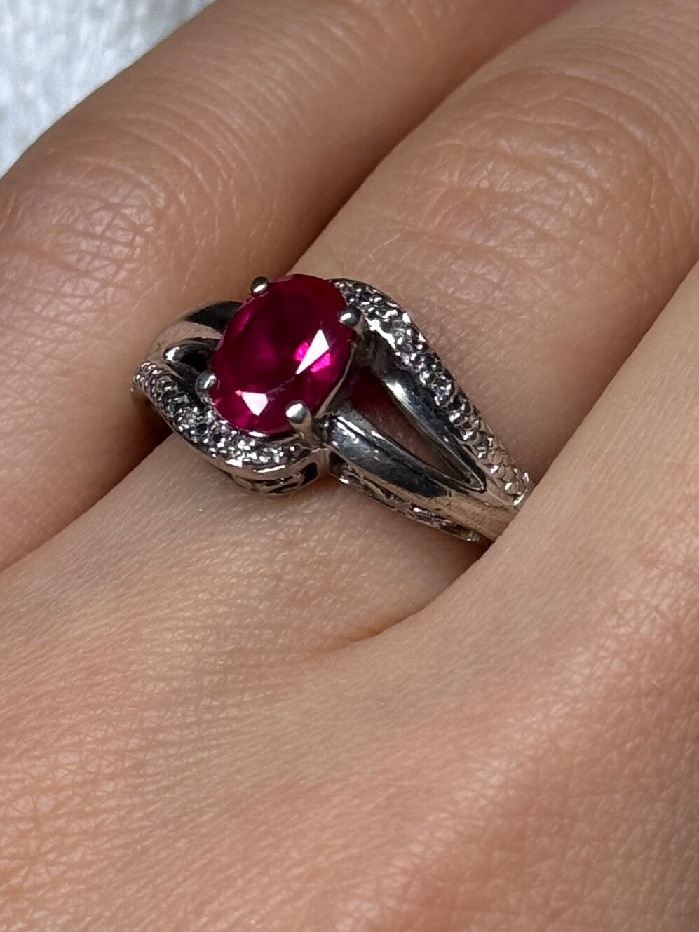 925 Sterling Silver Ruby Ring Size 6