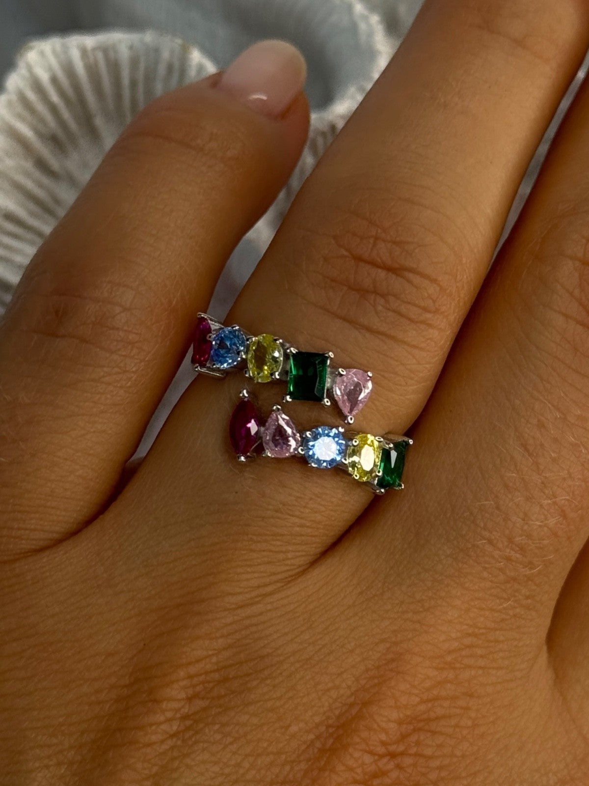925 Sterling Silver Ring Multicolor CZ Size 7 Sizable