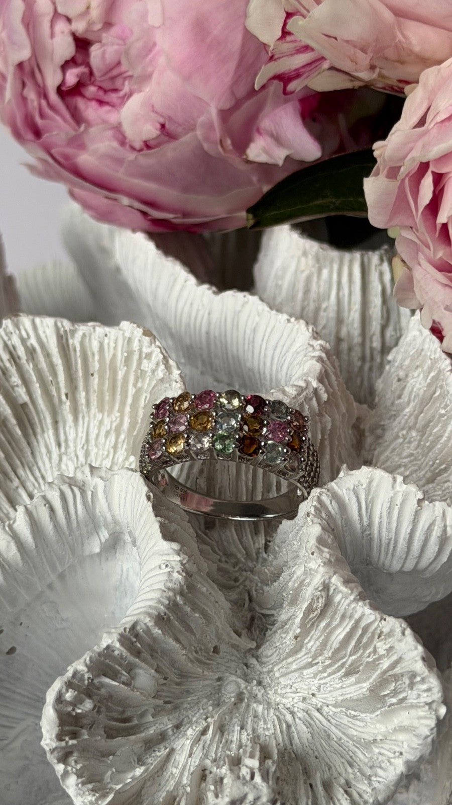 925 Sterling Silver Multi Color Spinel Ring Size 6