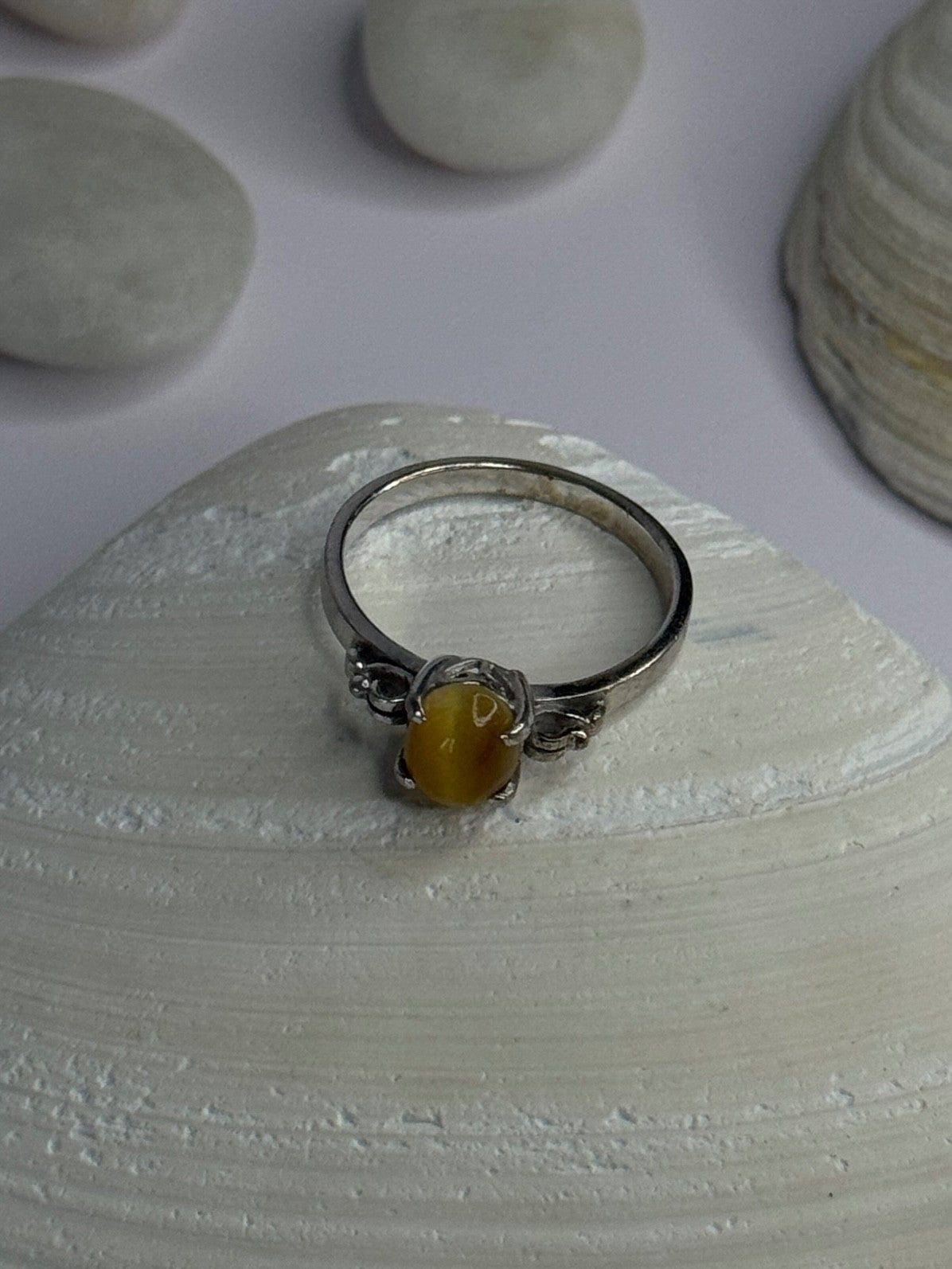 925 Sterling Silver Yellow Jade Ring Size 7