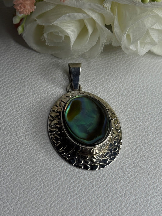 Vintage 925 Sterling Silver Abalone Pendant Length 2.10 Inch